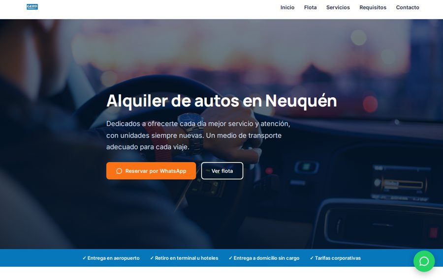 Sitio real de GERD Rent A Car, hecho con Administranto